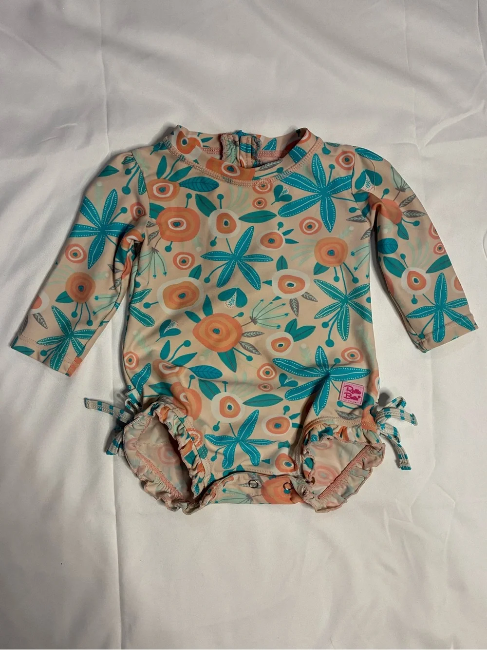 RuffleButts Baby Girl Floral Long Sleeve One Piece Swimsuit 6-12M
